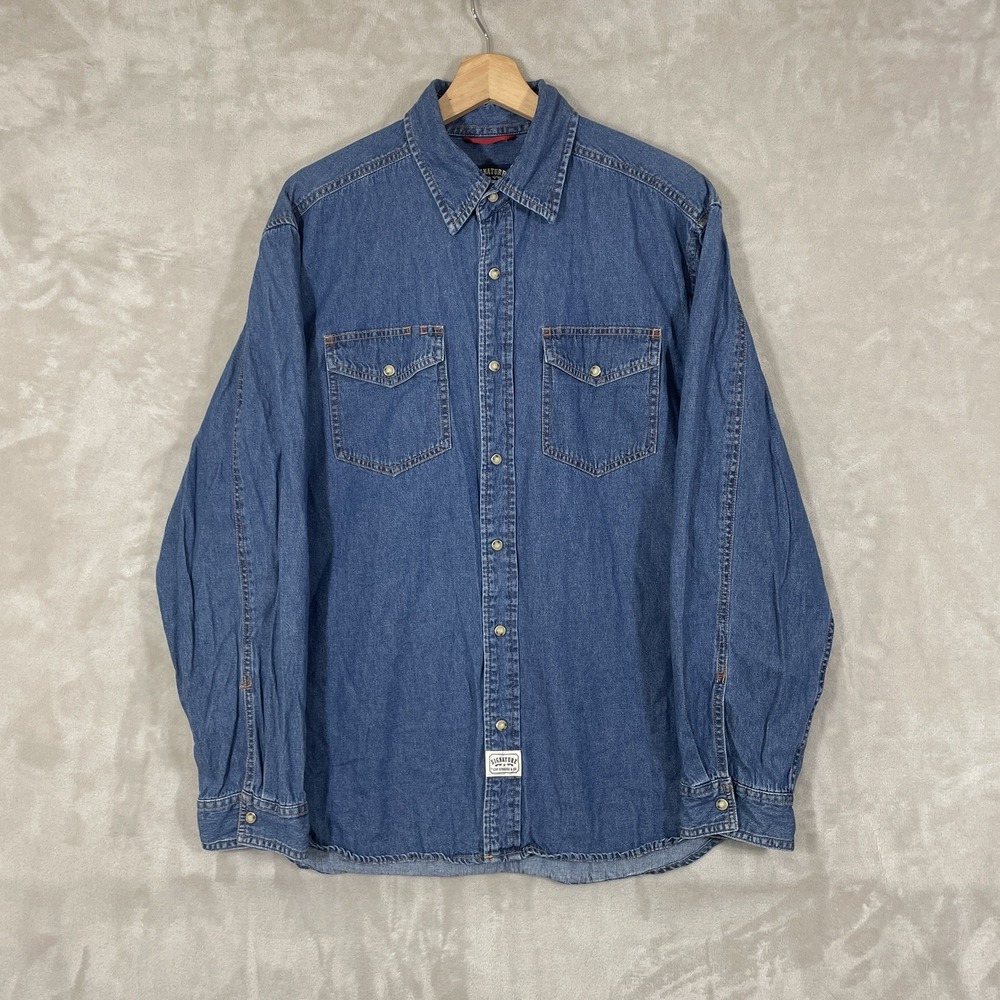 Vtg Levis Denim Shirt Mens Large Pearl Snap Cowboy Classic Dark Wash Y2K 2000s